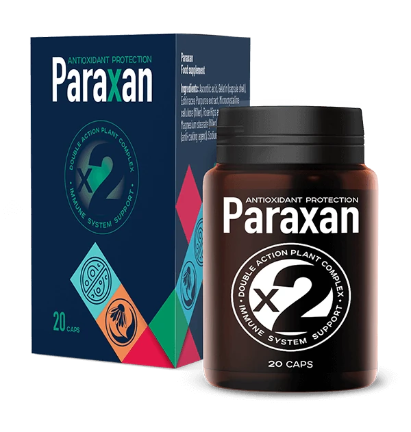 Envase de Paraxan, un remedio natural para eliminar parásitos y toxinas.